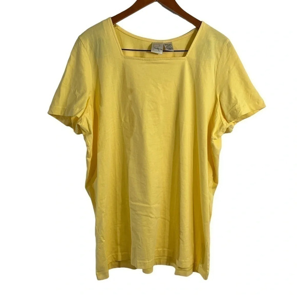 Roamans Light Pale Yellow Top Plus Size 1X Square Neckline Short Sleeves Casual - Picture 1 of 5
